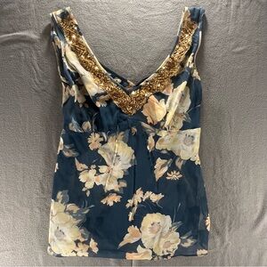 Banana Republic Silk Chiffon Floral Sequin Top 0 Y2K Babydoll Chic Romantic NWT
